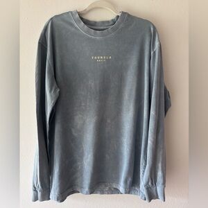 YoungLA Washed Slate Blue Long Sleeve Shirt with Small Chest Logo